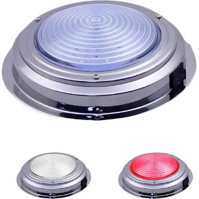 HSOKEW Marine Dome Light, Dual Color LED Boat Dome Light 7" Boat Cabin Light 316 Stainless Steel 12V Boat RV Room Cabin Surface Mount Built in Rocker Toggle Switch, White/Night Red