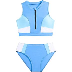 SOLY HUX Girl's Color Block Zipper Front Bikini Set Bathing Suits 2 Piece Swimsuit