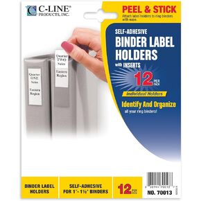 C-Line Self-Adhesive Binder Label Holders for 1-1/2" Ring Binders, 1" x 2-13/16", 12 per Pack (70013)