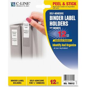 C-Line Self-Adhesive Binder Label Holders for 1-1/2" Ring Binders, 1" x 2-13/16", 12 per Pack (70013)