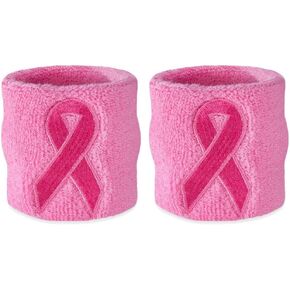 Suddora Pink Ribbon Wristbands - Bulk Breast Cancer Awareness Sweatbands