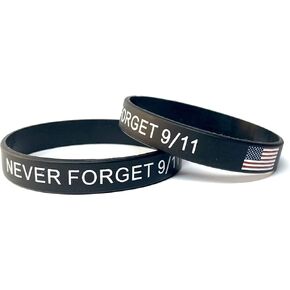 9-11 Never Forget Wristband 911 American Flag Thin Line Silicone Bracelet (2-pack) By Malayan