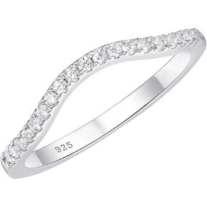Newshe Jewellery Moissanite Curved Wedding Bands for Her Stacking Eternity Rings 925 Sterling Silver Wishbone Size 5-10