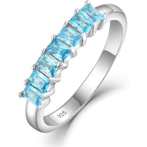 STARCHENIE 925 Sterling Silver Stackable Ring Baguette Cut Birthstone Eternity Rings for Women