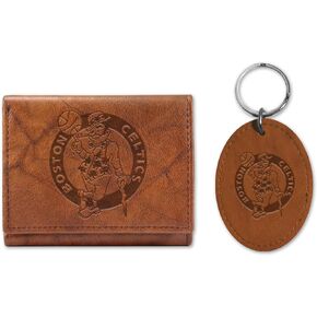Rico Industries NBA Basketball Genuine Leather Tri Fold Wallet and Key Fob Gift Set - Great Gift