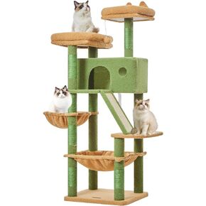 Taoqimiao 71-Inch Large Cat Tree for Large Cats, Plush Multi-Level Cat Condo with 8 Scratching Posts, 2 Perches, Cave, Hammock, 2 Pompoms, Scratch Board for Indoor Cats -MSC026LW Light Gray