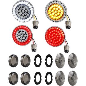 NTHREEAUTO 1157 LED Front Rear Turn Signals, 2 Inch Bullet + 3-1/4 Inch Flat Smoked Turn Signal Light Lens Compatible with Harley Touring Dyna Sportster Softail Road King Street Glide 1986-2023