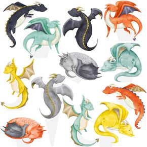 Dragon Baby Shower Decorations 48pcs Dragon Cupcake Toppers Dragon Birthday Party Decoration Baby Dragon Theme Cupcake Picks for Dragon Party Supplies
