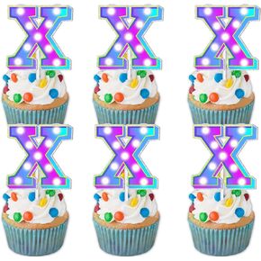 18pcs Blue Fluorescence Letter L Dessert Cupcake Topper Name Monogram Engagement Wedding or Anniversary Theme Party Decoration Supplies Happy Birthday Party Decor Supplies