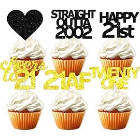 18pcs Black Gold Glitter Dessert Cupcake Pick for Straight Outta 1973 Cheer to 51 Years Old Theme Decor Supplies Happy 51st Birthday Party Decoration