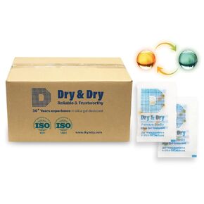 Dry & Dry 5 Gram [60 Packets] Premium Pure & Safe Orange Indicating Silica Gel Packets Desiccant Dehumidifiers - Food Safe Silica Packets Silica Gel Moisture Absorbers