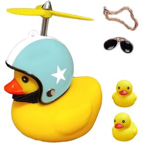 ACEDOAMARE Duck Bike Bell, Cute Rubber Yellow Duck Bicycle Accessories with LED Light Propeller Helmet Squeeze Horns for Cycling Motorcycle Handlebar Bicycle