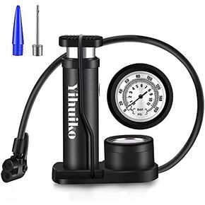 Mini Bicycle Pump Bike Foot Pump 120 PSI Foot Activated Floor Pump with Extra Sensitive Pressure Gauge Portable Air Pump with Gas Ball Needle for All Bike, Fits Presta & Schrader Valve
