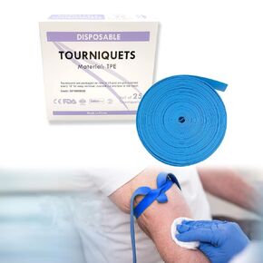 Tourniquet Disposable, Latex Free, TPE, 18 Inch Long, Roll of 25 pcs, Blue