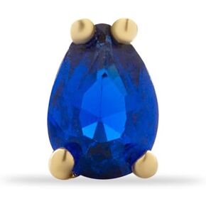 Stud Labret Cartilage Piercing Earring With Pear Blue Zircon - 14K Solid Yellow Gold - For Helix Tragus Lobe Conch Flat & Other Body Piercing BY KORAL JEWELRY
