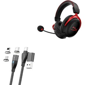 BoxWave Cable Compatible with HyperX Cloud II Wireless - MagnetoSnap PD AllCharge Cable (100W), Magnet PD 100W Charging Cable USB Type-C Micro USB - Jet Black