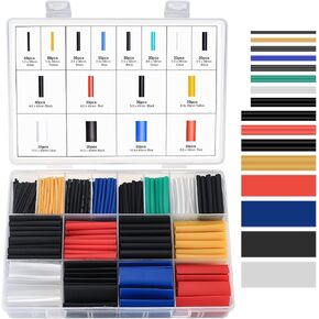 600 قطعة من مجموعة أنابيب الانكماش الحراري، نسبة 2:1 من أنابيب لف الأسلاك المقاومة للماء، أنابيب لف الأسلاك الكهربائية المنكمشة بالحرارة، لعزل إصلاح تغليف كابل الأسلاك، 7 ألوان و16 مقاسًا in Kuwait