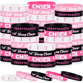 Misdary 50 Pieces Cheerleading Ballet Themed Party Rubber Bracelets Silicone Wristband Inspirational Bracelets Cheerleader Party Favors Gymnastics Stretch Motivational Band for Women Girl, 5 Styles