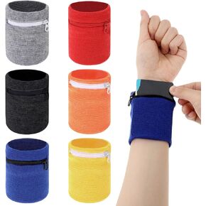 Jeffdad 6 Pcs Wrist Wallet with Zipper, Cotton Wristband Pocket Wrist Pouch, Key Holder for Gym Sports Running Walking Hiking Travel
