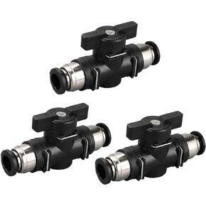 Eagles Pneumatic Ball Valve, 8mm x 8mm OD Push to Connect Ball Valve, Air Flow Control Valve PBT Straight Air Hose Quick Connect Adapter for Air Hydraulic (3Pack, Black, Metric)