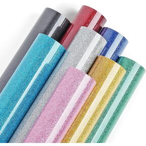 Lya Vinyl Glitter HTV فينيل نقل الحرارة، 8 عبوات من صفائح الفينيل HTV اللامعة مقاس 30.48 سم × 25.4 سم من أجل Cricut - حديد على الفينيل لنسيج القمصان in Kuwait