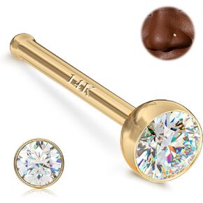 GEMQUEEN 14K Gold Nose Rings Studs : Solid Gold 18G 20G Screw Nose Rings Simulated Diamond CZ Nose Studs Hypoallergenic Nose Piercings for Women Men 1.5/2/3mm