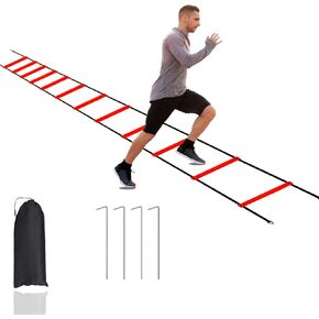 porffitoy Agility Ladder Speed Ladder, 12 Rung Adjustable Agility Ladder, 4 Steel Stakes with Carry Bag for Speed Training, Football, Soccer, Footwork (Red) in Kuwait