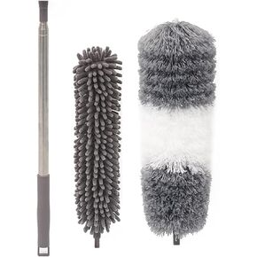 Eaves Brush and Pole - Cobweb Duster and Extension-Pole Combo 20 Foot Reach, Hand-Packaged, Lightweight, 3-Stage Aluminum Pole, Indoor & Outdoor Use Brush Attachment