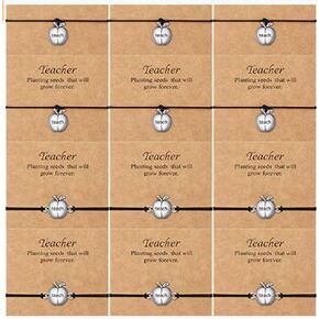 Highergo 12 Pcs Teacher Bracelets Back to School Gifts Teacher Blessing Card Bracelets for Women Men Teacher Blessing Bangle Greeting Bracelet Teacher Appreciation Gift