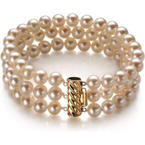 Dianna White 6-7mm Tripple Strand AA Quality Freshwater Cultured Pearl Bracelet For Women