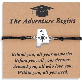 SAM & LORI Unique Graduation Gifts-State Map Compass Charm-Graduation Cap Box-Adjustable Bracelet for 5th 8th Middle School High School College Grads