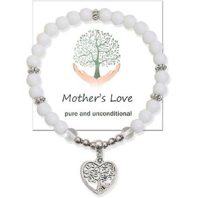 Fankeshow Mom Bracelet - Mothers Day Bracelets for Women - White Turquoise Mom Gifts Bracelet with Tree of Life Heart Charm - Christmas Gifts for Mom Bracelet - Elegant Mom Bracelets for Women