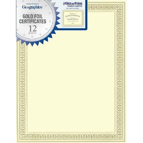 Geographics Foil Certificates, 8-1/2" x 11", Gold Flourish, Pack Of 12