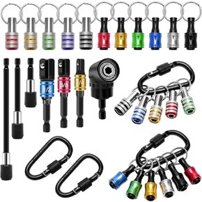 Anglekai 18PCS Bit Holder Cool Gadgets, 11PCS Drill Bit Holder Keychain/ 3PCS Impact Drill Bit Sockets Adapter/ 3PCS 1/4’’ Quick Hex Shank/ 105°Right Angle Drill Driver 1/4’’Hex Shank Screwdriver Bit