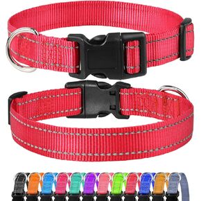 FunTags Reflective Dog Collar, Sturdy Nylon Collars for Large Girl and Boy Dogs, Adjustable Dog Collar with Quick Release Buckle, Orange