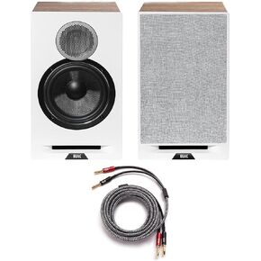 ELAC DBR62-W زوج مكبرات الصوت المرجعية لأول مرة على رف الكتب - أبيض / بلوط مع زوج كابل مكبر صوت حساس SPW-10FT-P بطول 10 أقدام (2019) in Kuwait