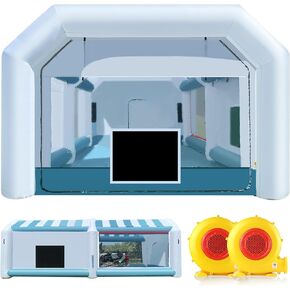 GORILLASPRO 2024 ترقية كشك الطلاء القابل للنفخ 14x9x8FT مع منفاخ 370W + 480W كشك رش قابل للنفخ قابل للنفخ ترقية نظام فلتر الهواء صديق للبيئة لأجزاء السيارة (ProV2)