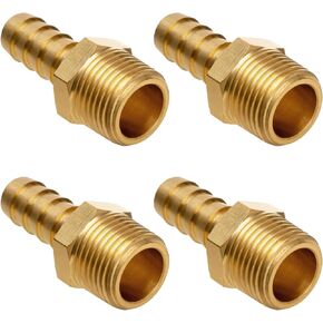 JUWO Brass Hose Barb Fitting, 3/8" Barb x 3/8" NPT Male Pipe Adapter Connector, Ideal for Air, Gas, Fuel, Oil (4-Pack)