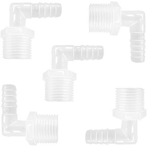 Joywayus Plastic Hose Barb Fittings 90°Elbow 3/8" Hose Barb x 1/2" Male NPT Barbed Adapter Pipe Connectors Joint Splicer Mender Adapter Union (Pack of 5)