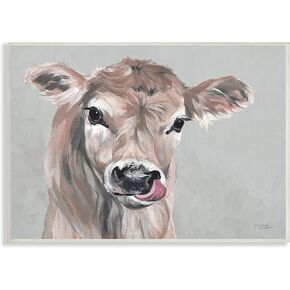 Stupell Industries Cute Baby Farm Cow Calf Licking Lips Portrait, Design by Michele Norman