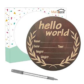 Wooden Birth Announcement 5.8 Inch Newborn Baby Name Sign Hello World Wooden Disc for Hospital Pictures & Photo Prop (Brown Color)