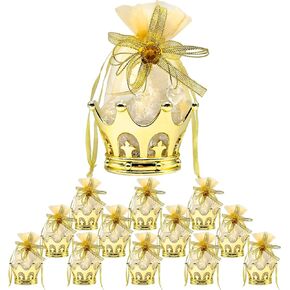 JC HUMMINGBIRD 48 Pieces Fillable Gold Crown with Pouch Party Favors (Gold)