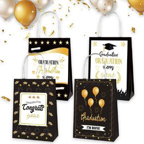 12 Pieces 2024 Graduation Gift Bags Graduation Favor Treat Bags Graduation Party Candy Gifts Bags with Handles, Gold Words Goodie Candy Treat Bags Class of 2024 Senior Year Party Decoration Supplies