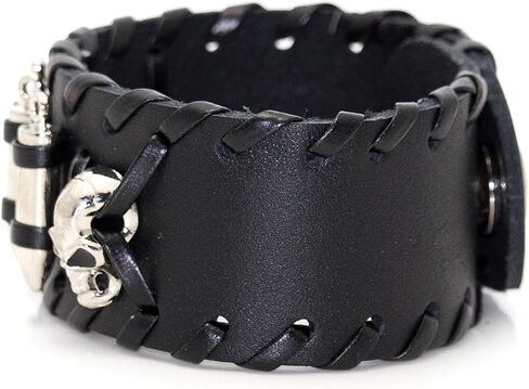Balaijor Punk Rock Alloy Skull Head Braided Leather Wristband Adjustable Snap Cuff Bracelet in Saudi Arabia