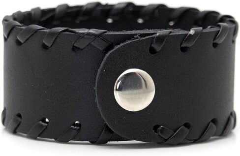 Balaijor Punk Rock Alloy Skull Head Braided Leather Wristband Adjustable Snap Cuff Bracelet in Saudi Arabia
