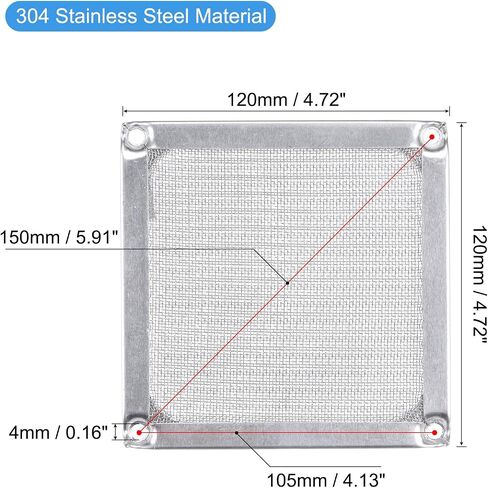 MECCANIXITY 120mm Computer Fan Filter Grills Stainless Steel Mesh Dustproof Case Cover for Computers, Pack of 4 in Saudi Arabia