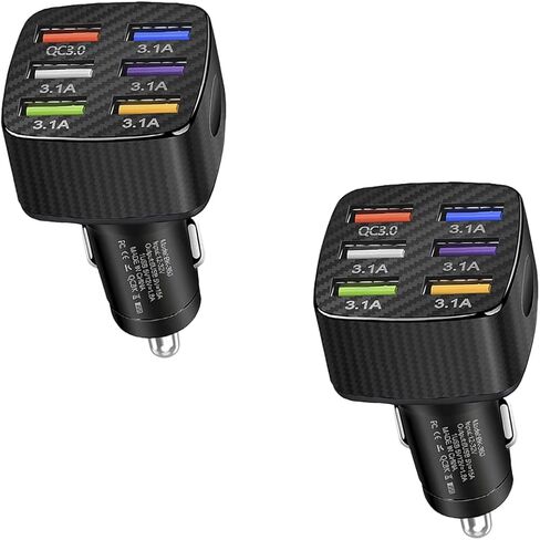 محول شاحن سيارة، 6 USB شاحن سريع متعدد المنافذ QC3.0 USB Smart Shunt شاحن ولاعة السجائر، شاحن هاتف السيارة لمعظم الهواتف المحمولة، iPhone/Android/Samsung/Galaxy in Kuwait