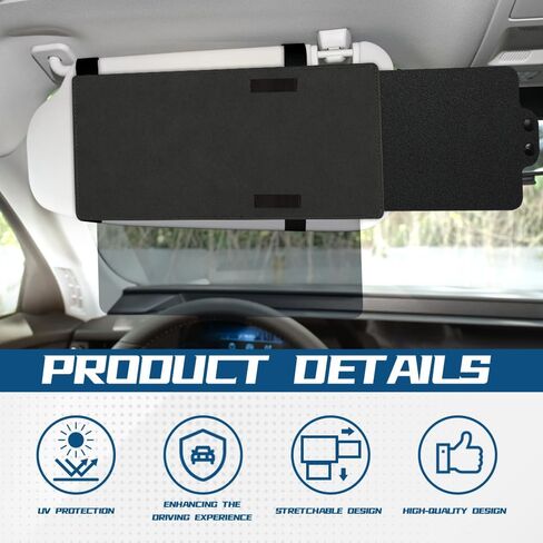Kutyun Sun Visor Extender for Car, Polarized Car Visor Extender with Polycarbonate Lens and Side Sunshade, Car Visor Protect from Glare, UV Rays, Snow Blindness for Safe Driving, Universal Fit Cars in Kuwait