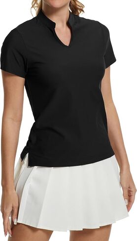 MathCat Women's Golf Shirts V-Neck Short Sleeve Collarless Quick Dry Tennis Running Tees Polo Casual Tops in Saudi Arabia