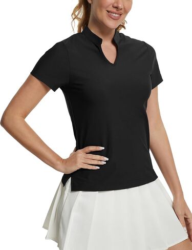 MathCat Women's Golf Shirts V-Neck Short Sleeve Collarless Quick Dry Tennis Running Tees Polo Casual Tops in Saudi Arabia